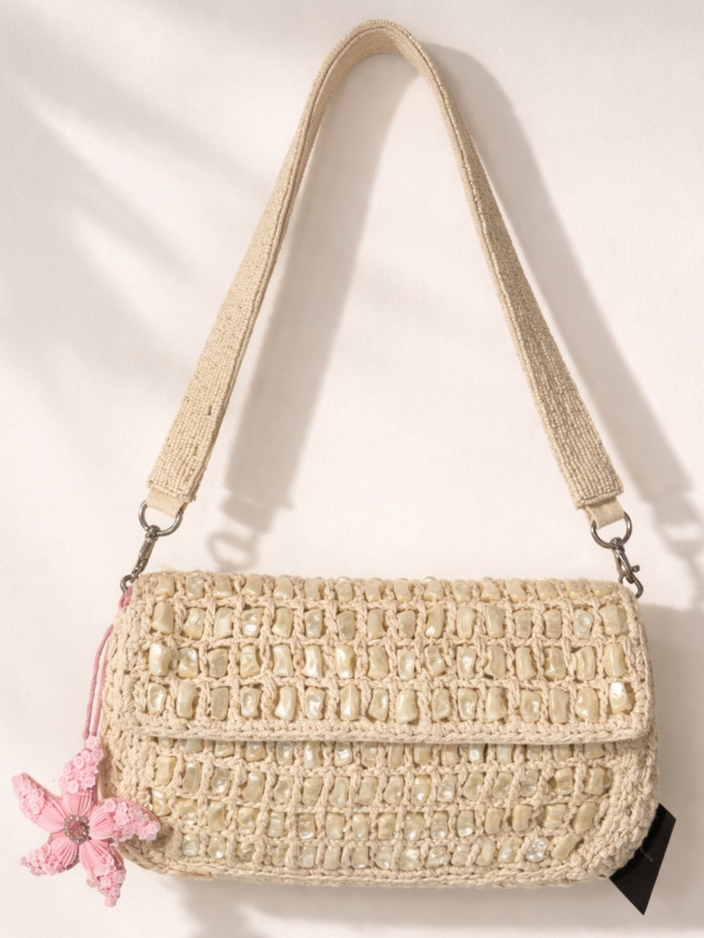 Woven Mother of Pearl Beaded Shoulder Bag